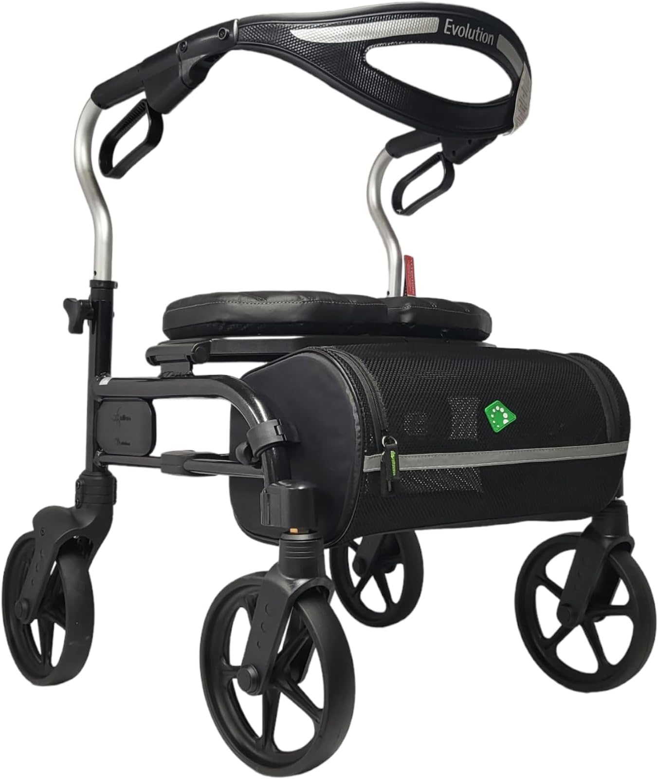 Evolution Trillium Lightweight Walker Rollator with Seat, Wheels, Brakes for Indoor, Outdoor Mobility, Mini Black