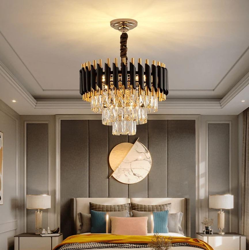 Image of Desidiya Black Gold Crystal Chandelier Light 400mm for Living Room | Luxury black & gold crystal chandelier with premium K9 crystals for elegant modern interiors.