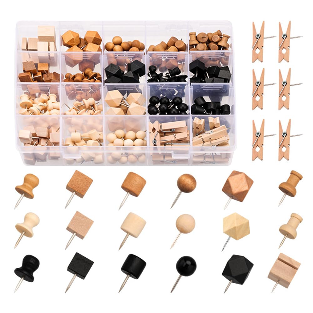 Pinzas de madera, lindas tachuelas decorativas, coloridas chinchetas de corcho para pared de fotos, pared característica, pizarrón, mapa, tablero de anuncios, oficina y hogar