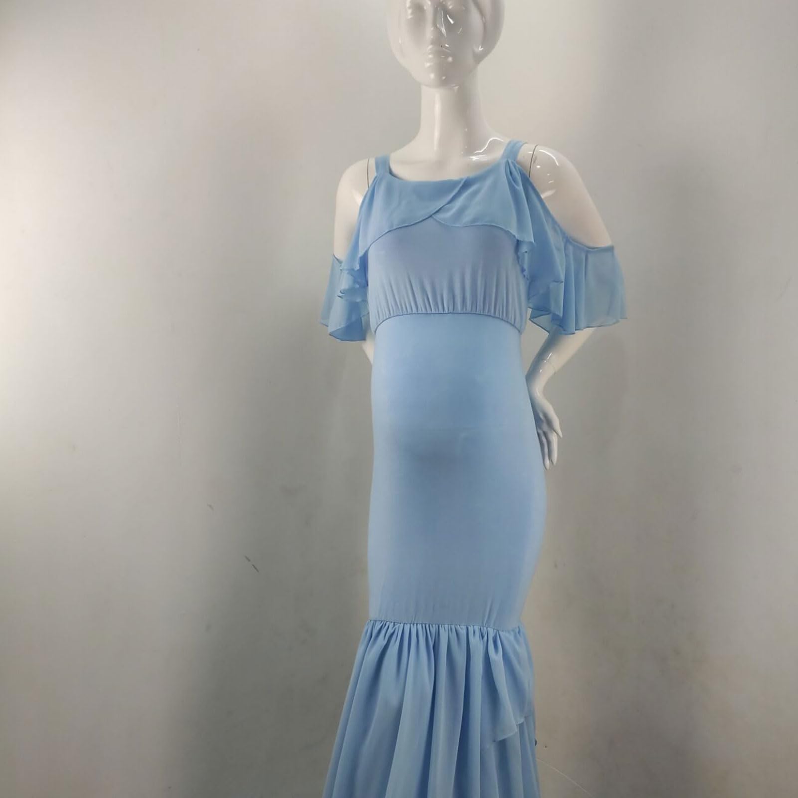 Vestido de maternidad con hombros descubiertos, falda larga de algodón hasta el suelo, para fiesta de embarazo y estudio, vestido de fotos de algodón