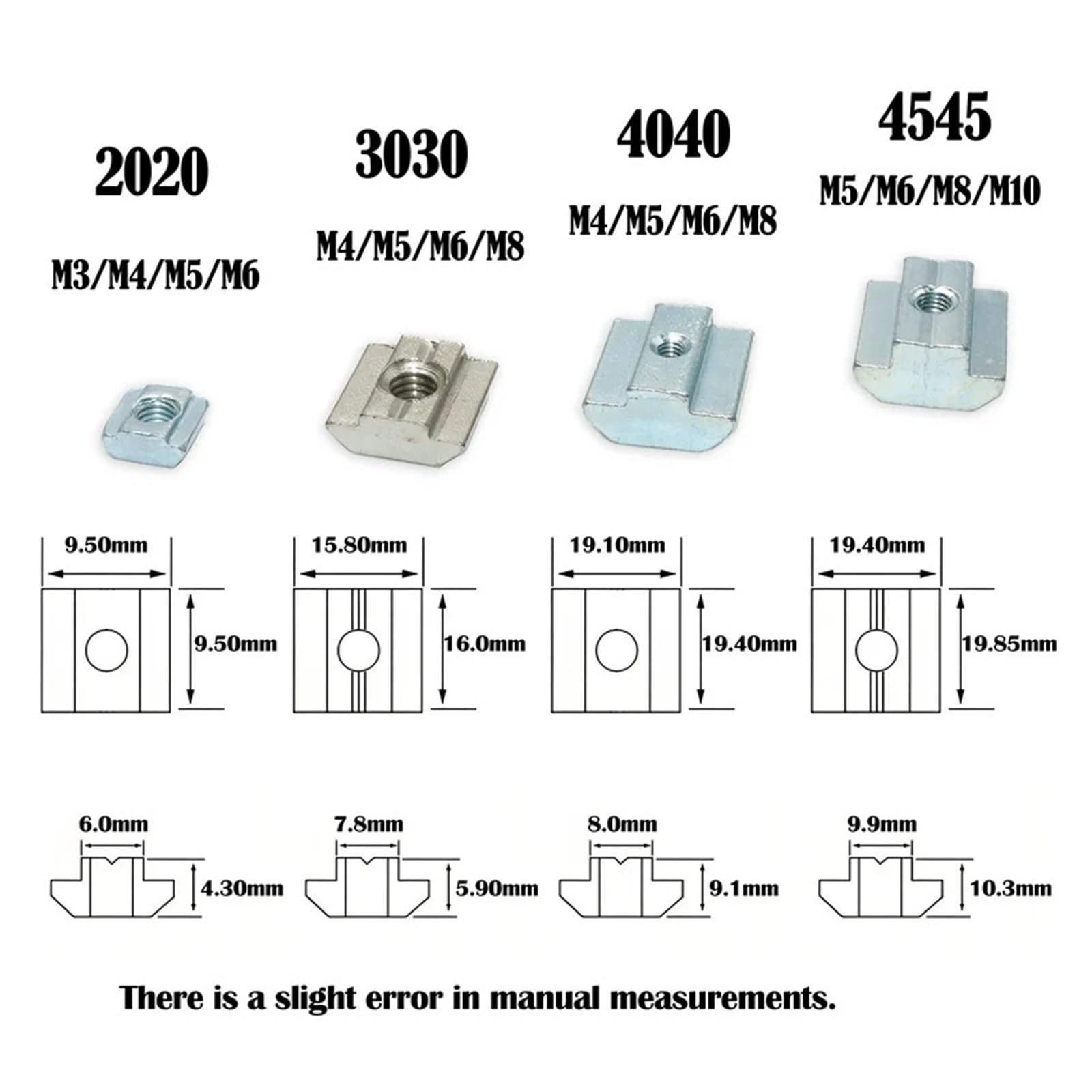 200x Slot Sliding Nut In T M3 M4 M5 M6 M8 Square Nuts