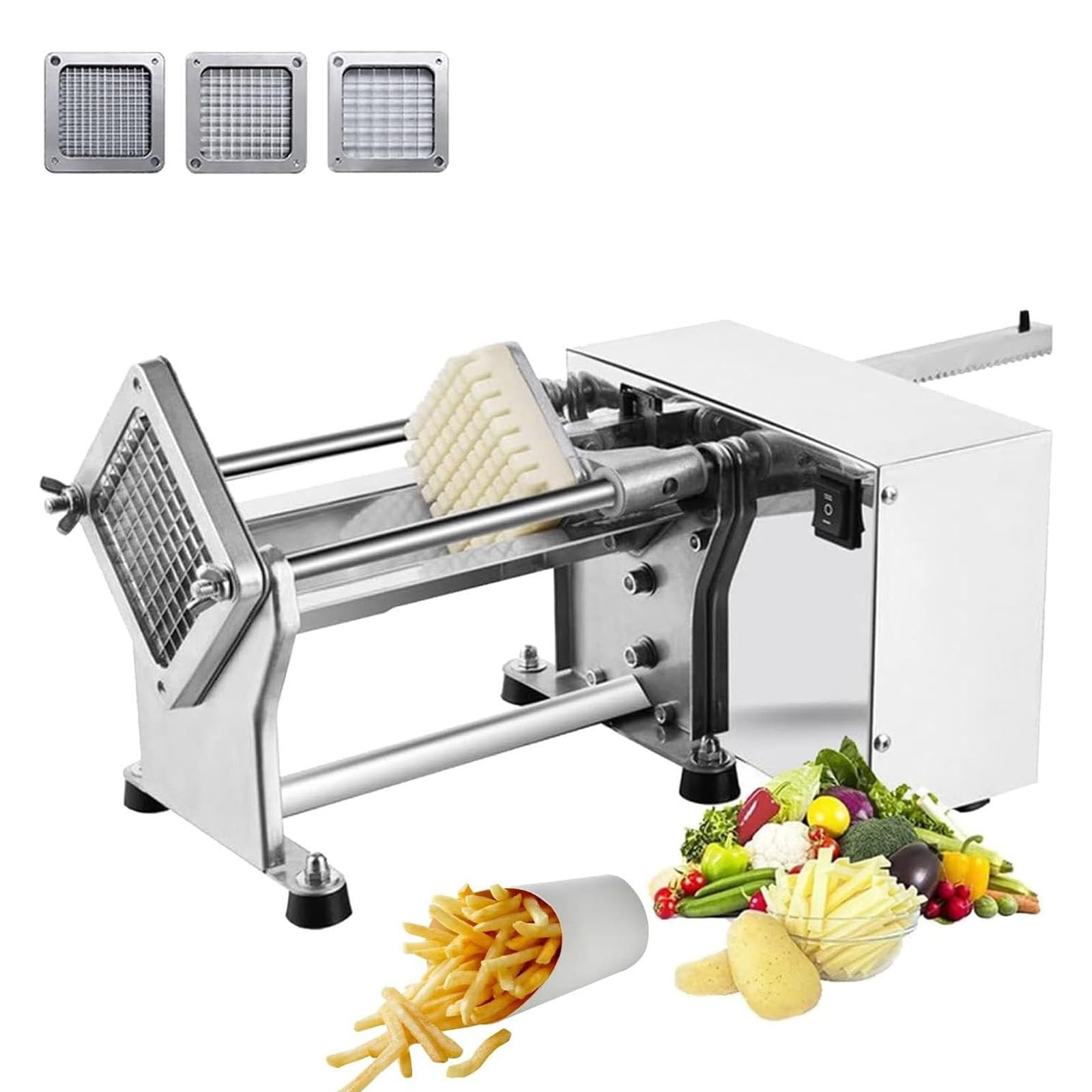 Tagliapatate per Patate Fritte Professionale con 6mm 9mm 13mm Lame in Acciaio Inossidabile,Taglia Patate Fritte Elettrico per Cipolla Carota Cetriolo,Facile da pulire