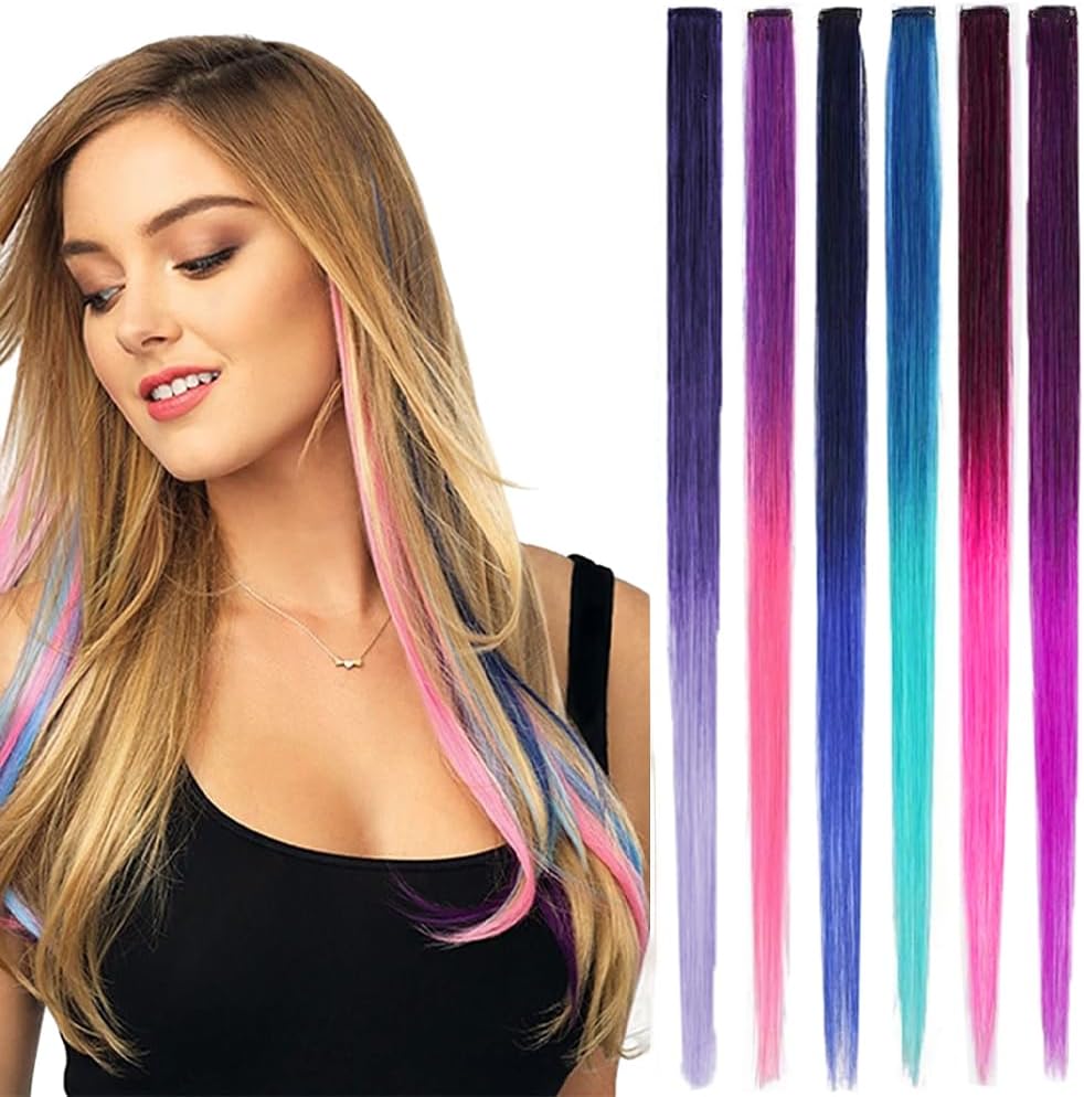 Clip-In Coloured Hair Extensions, 6 Pcs