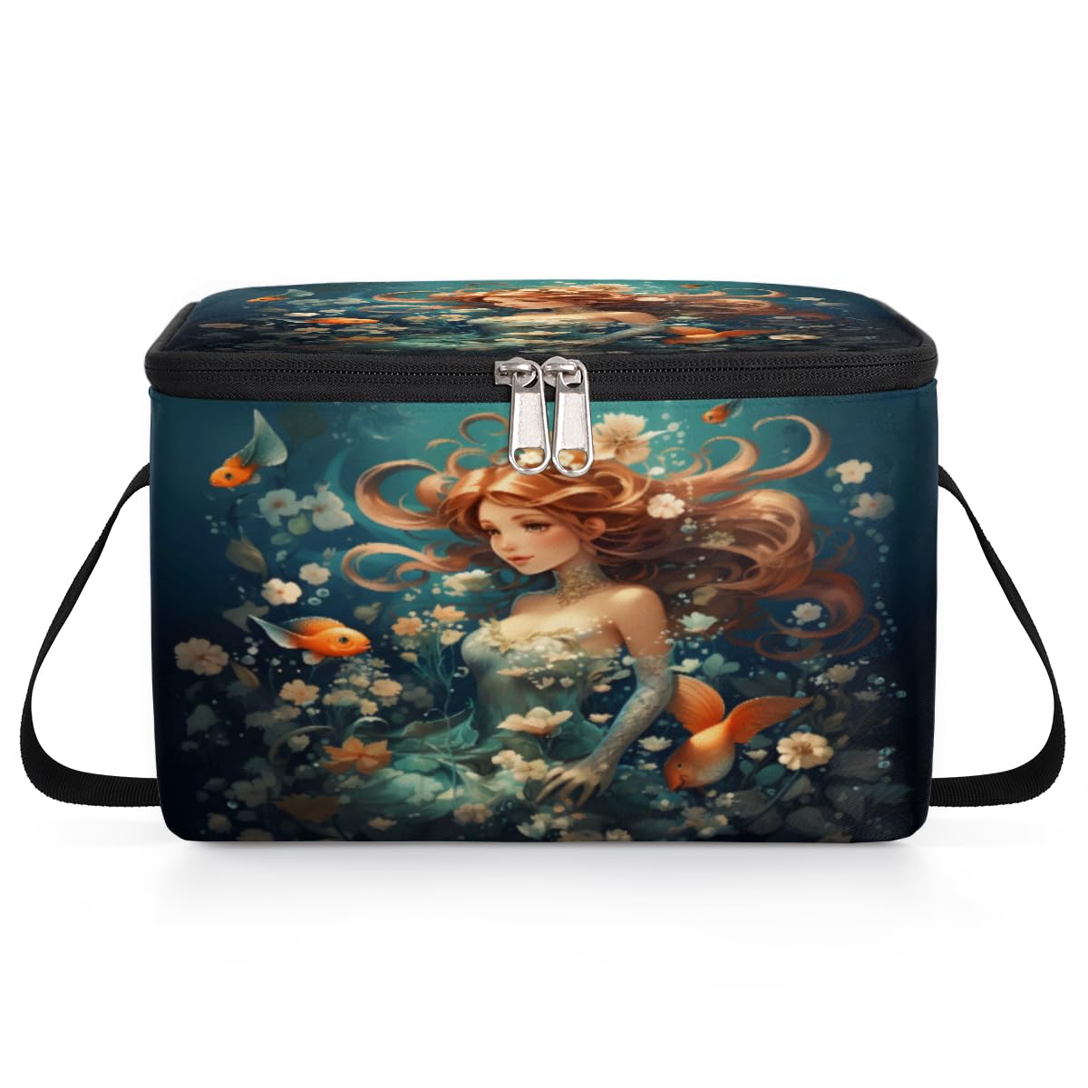 GzLeyigou Pretty Mermaid Princess Lunch Bags for Women Men 9 Cans, Hot & Cold Food Delivery Bag Insulated Grocery Bag Insulated Lunch Box Mermaid Cooler Bag for Office Work Picnic Beach