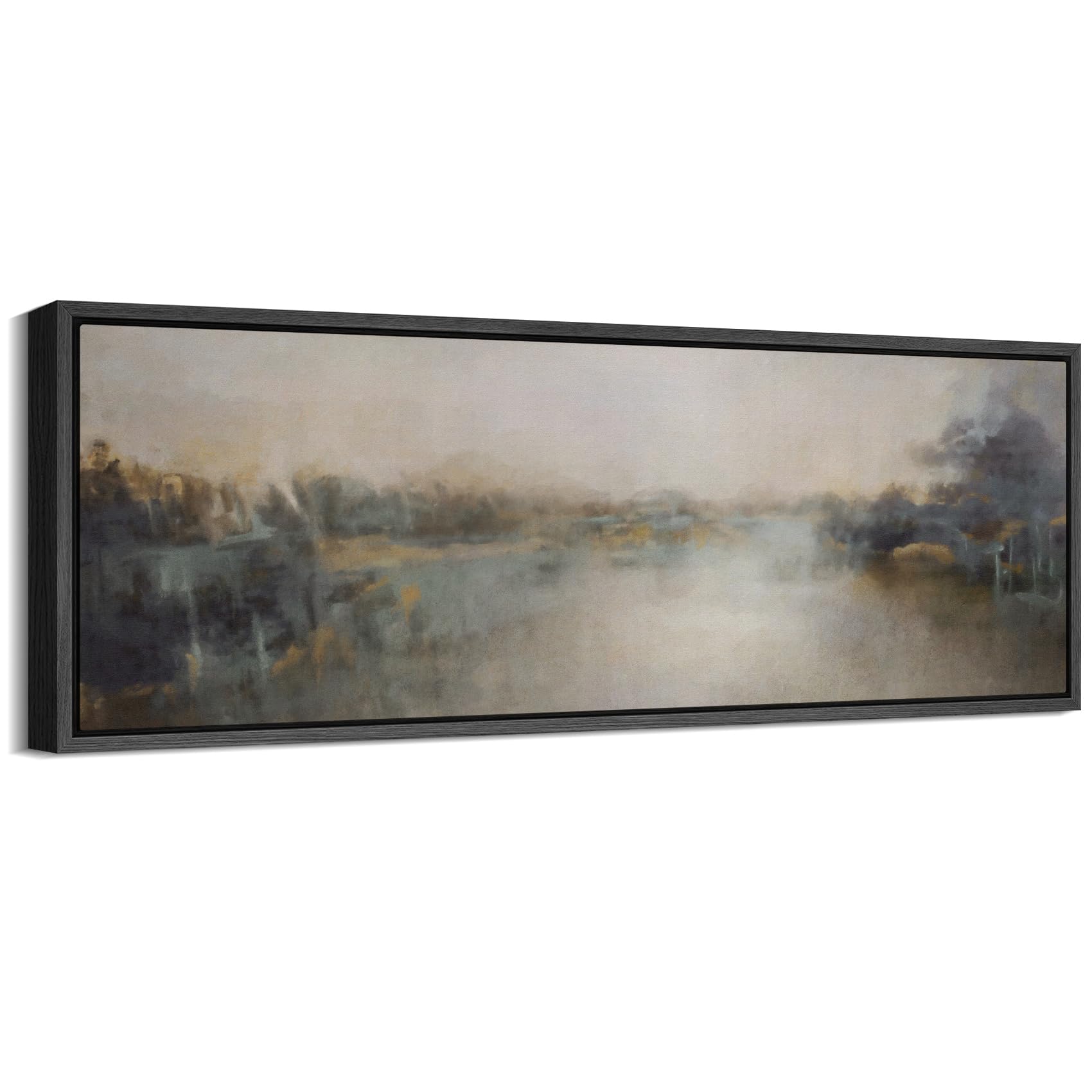 MUDECOR Large Framed Canvas Print Wall Art Misty Forest Lake Moody Abstract Landscape Antique Retro Ready to Hang Painting for Living Room Bedroom
