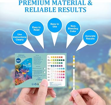 100 PCS 9-in-1 Aquarium Test Strips, Fish Tank Test Kit, Freshwater Saltwater Aquarium Pools Pond to Detect Total Hardness PH Alkalinity Carbonate Free Chlorine Iron Nitrate Nitrite Copper