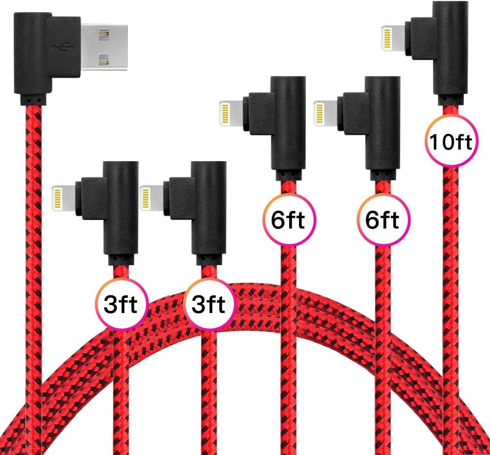 Lightning Cable iPhone Charger - Ultra-Durable iPhone Charging Cord with 30000 Bend Lifespan for Apple iPhone Xs Max/XS/XR/X, 8 7 6 6S 6 Plus, iPad, iPod (5 Pack-Black Red)