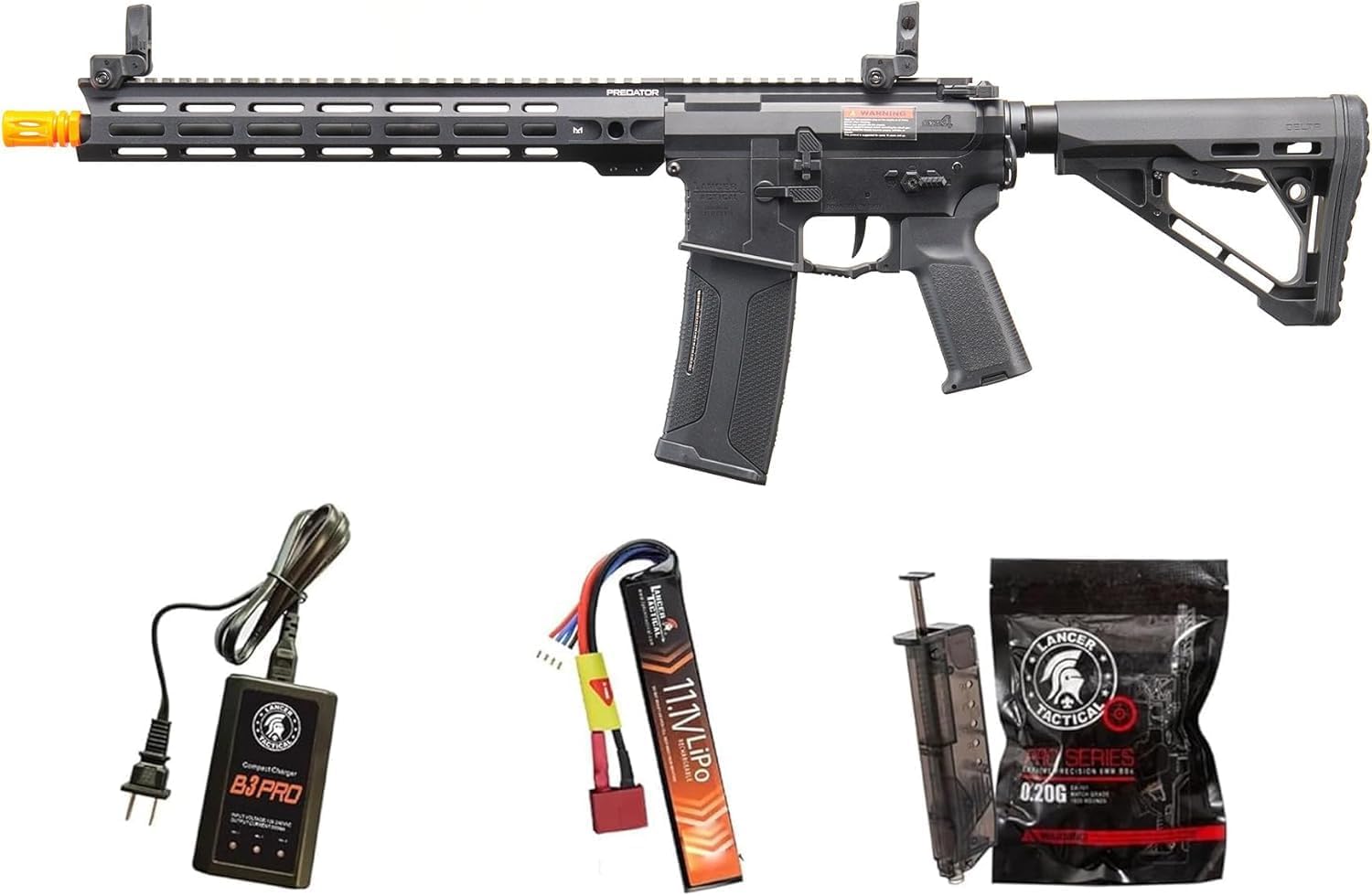 Lancer Tactical Gen 4 Gate Aster II Predator Full Steel Airsoft Gun Programmable Trigger & Mosfet (Lipo Battery & Charger Included)