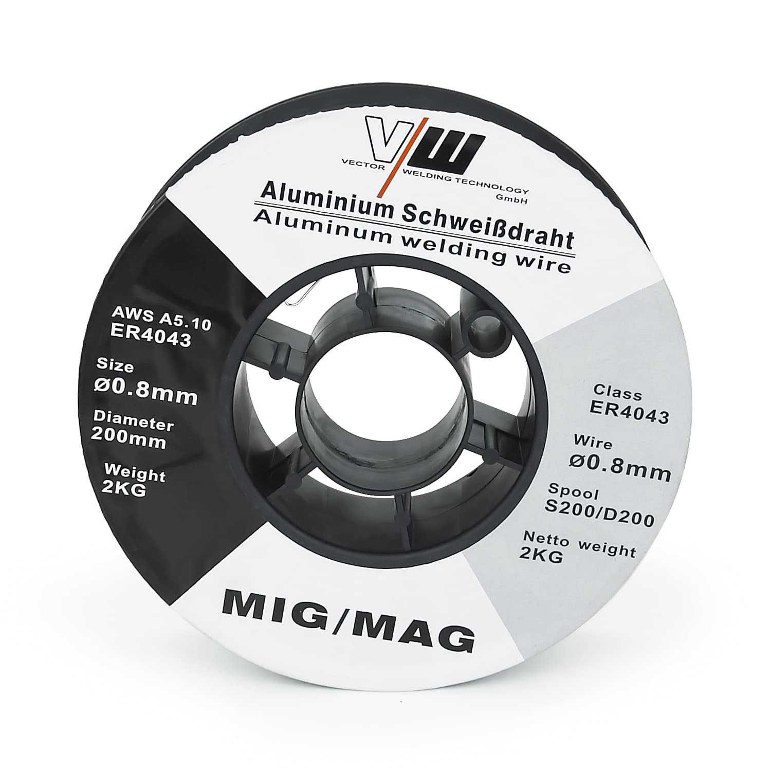 VECTOR WELDING MIG MAG Alambre para Soldadura de Aluminio ER4043, 0,8 mm/2 kg, Alambre para soldadora D200 / S200 Bobina MIG MAG para Soldadora