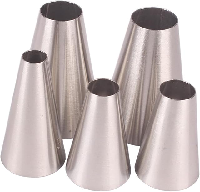 BLBK Icing Piping Nozzles, 5 Pack Stainless Steel Round Seamless Piping Icing Tips for Baking, Cake Cupcake Cookie Decorating