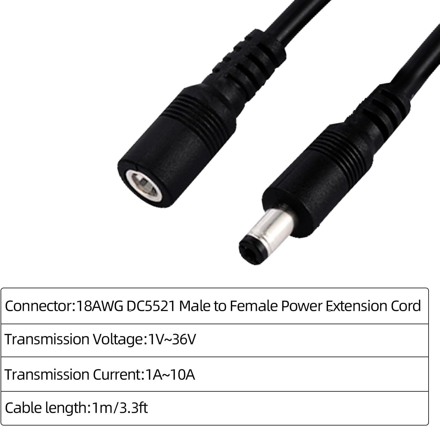 3.3FT DC Power Extension Cable 5.5mmx2.1mm 18AWG Male to Female 12V Extension Cable for CCTV Surveillance Camera Router LED Light Ba 2pcs
