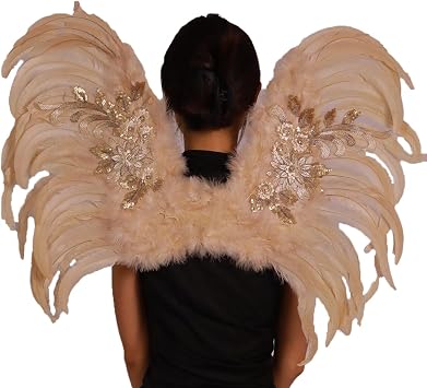 Rooster Hackle Coque Feather White Angel Wings Devil Wings for Halloween, Decoration, Wedding, Party, Costume Champagne