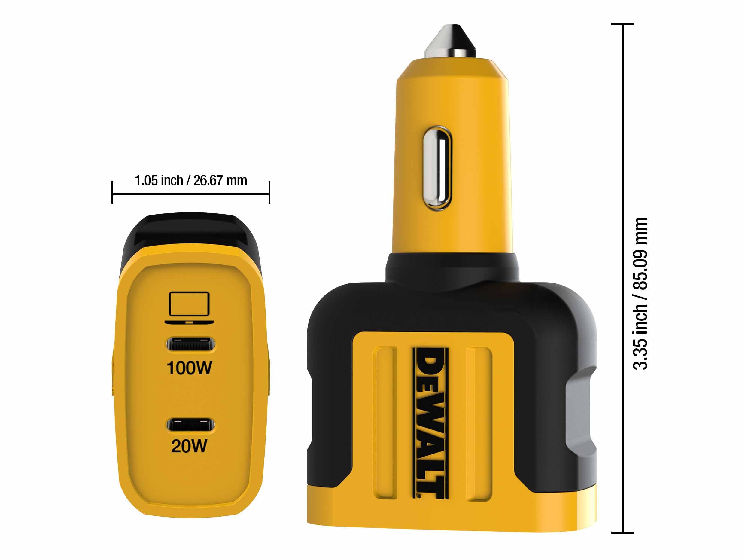 DEWALT Cargador de coche PPS PD de 2 puertos de 120 W