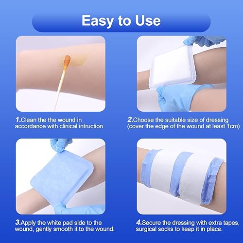 Miniatura 5 de Almohadillas superabsorbentes de 5 x 5 pulgadas, 10 unidades, vendaje no adhesivo para el cuidado de heridas, almohadillas de exudado pesado para