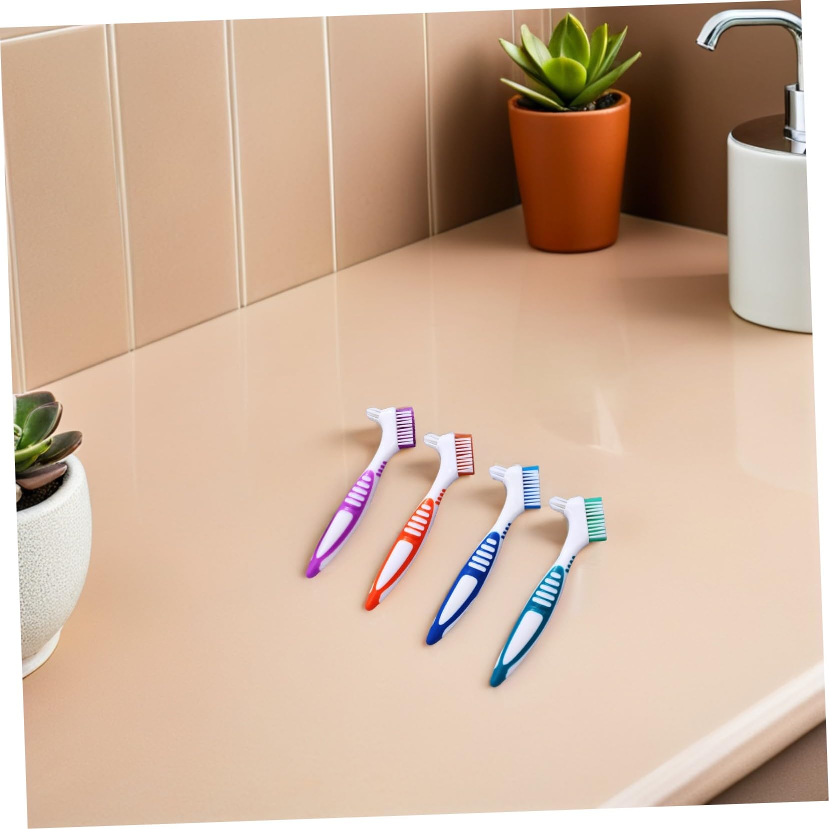 Anneome 12 Pezzi Spazzolino Doppia Testa per Pulizia Denti Falsi Manico Ergonomico Portatile per Protesi Apparecchi e Retainer per Anziani