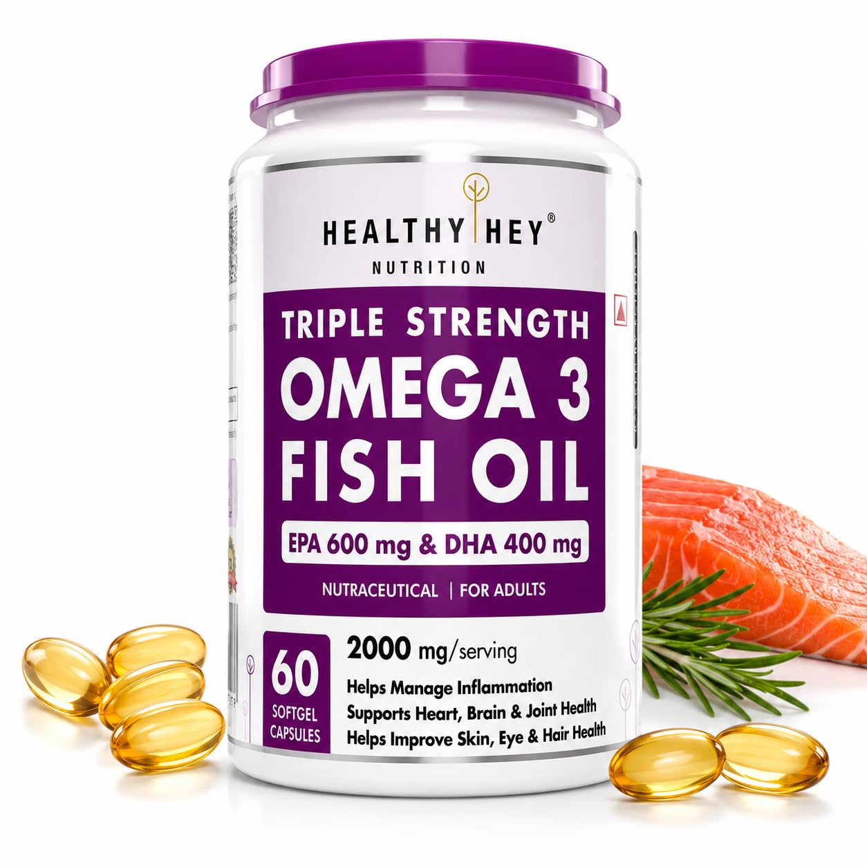 HealthyHey Nutrition Fish Oil Omega 3 60 Softgel For Women and Men | Triple Strength Fish Oil | Burpless, EPA 600 - DHA 400 Supplement-image-18