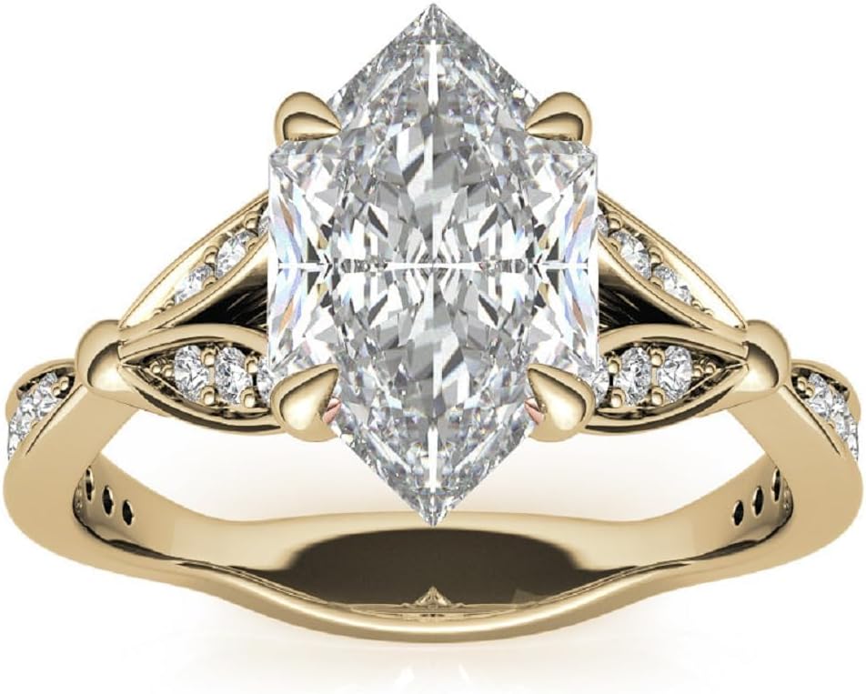 2CT-4CT Dutch Marquise Cut Wedding Ring Solitaire Split Shank Moissanite Anniversary Ring for Women Promise Gifts for Her 925 Silver/10K/14K/18K Gold