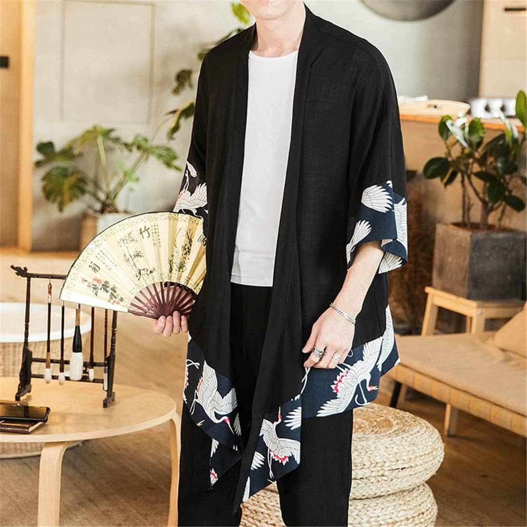 Generisch Pantaloni giapponesi in lino da uomo, corti, tradizionali giapponesi, pantaloni harem da uomo, con coulisse, estivi, casual, leggeri, spiaggia, jogging, yoga, palestra, trekking