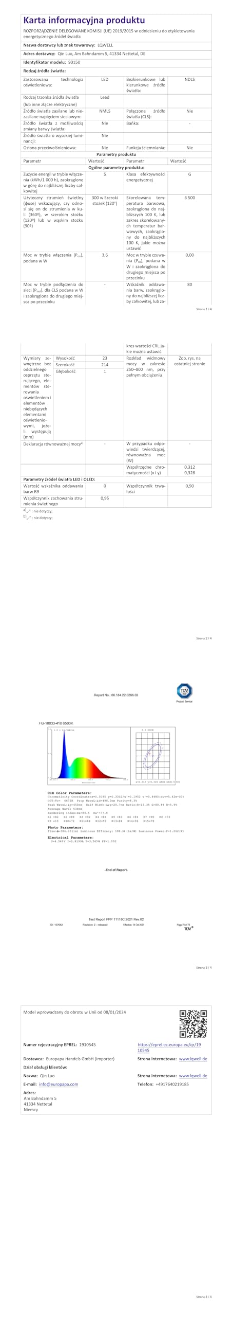LQWELL® Lampa Biurkowa LED Odłączana, 3 Poziomy Jasności, Możliwość Przyciemniania, Lampa Stołowa Do Domowego Biura, Obrót Od 0° Do 180°, 6500 K (Biały)