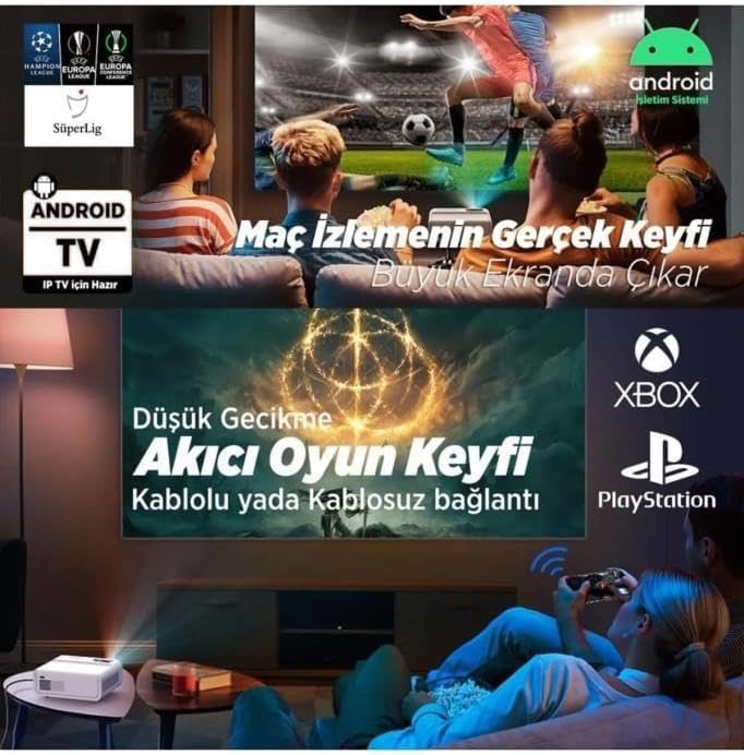 Torima HML-4012 Android 500w Tv 1080p Destekli Projeksiyon Cihazı 5g Wi-fi 5.1 Bluetooth Projektör