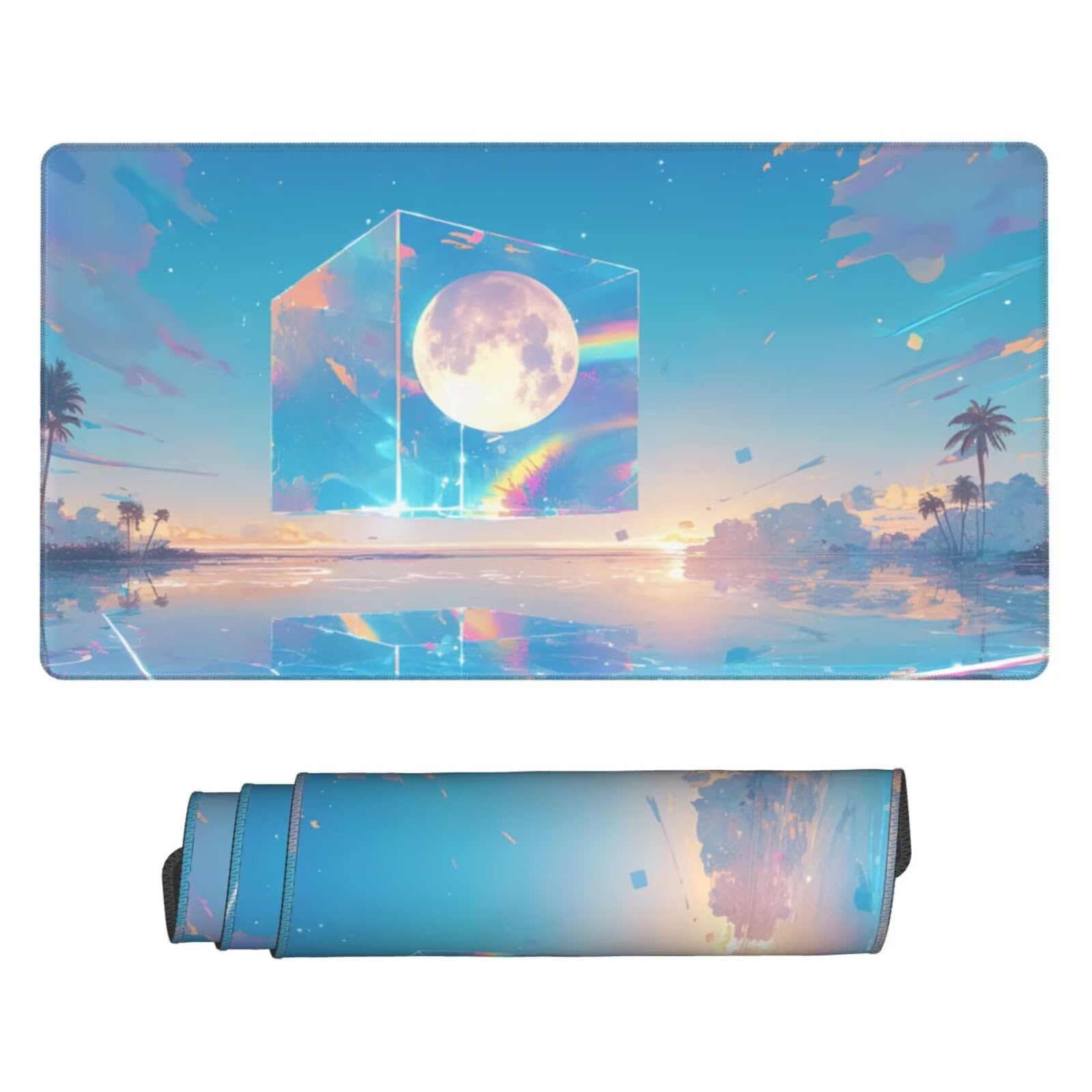 Alfombrilla de Ratón Gaming Grande XXL 1400x600x4mm con Bordes Cosidos, Tela de Micro Tejido, Base Goma Antideslizante y Mouse Pad, para Teclado Jugadores Escritorio, PC, Oficina Cristal de Luna Y6232