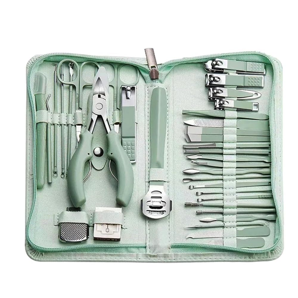 Cortaúñas Profesional de Belleza, Juego de cortaúñas de Acero Inoxidable, Lima y Herramientas para uñas con Estuche portátil (Verde)