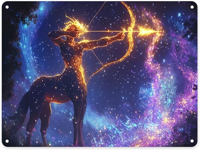 Dreamy Starry Sky and Sagittarius Metal tin sign,Classic Zodiac-themed bedroom,living room Wall Art Aluminum Plaques,Easy-to-hang tinplate 12x16 inches,Gift to relatives and friends