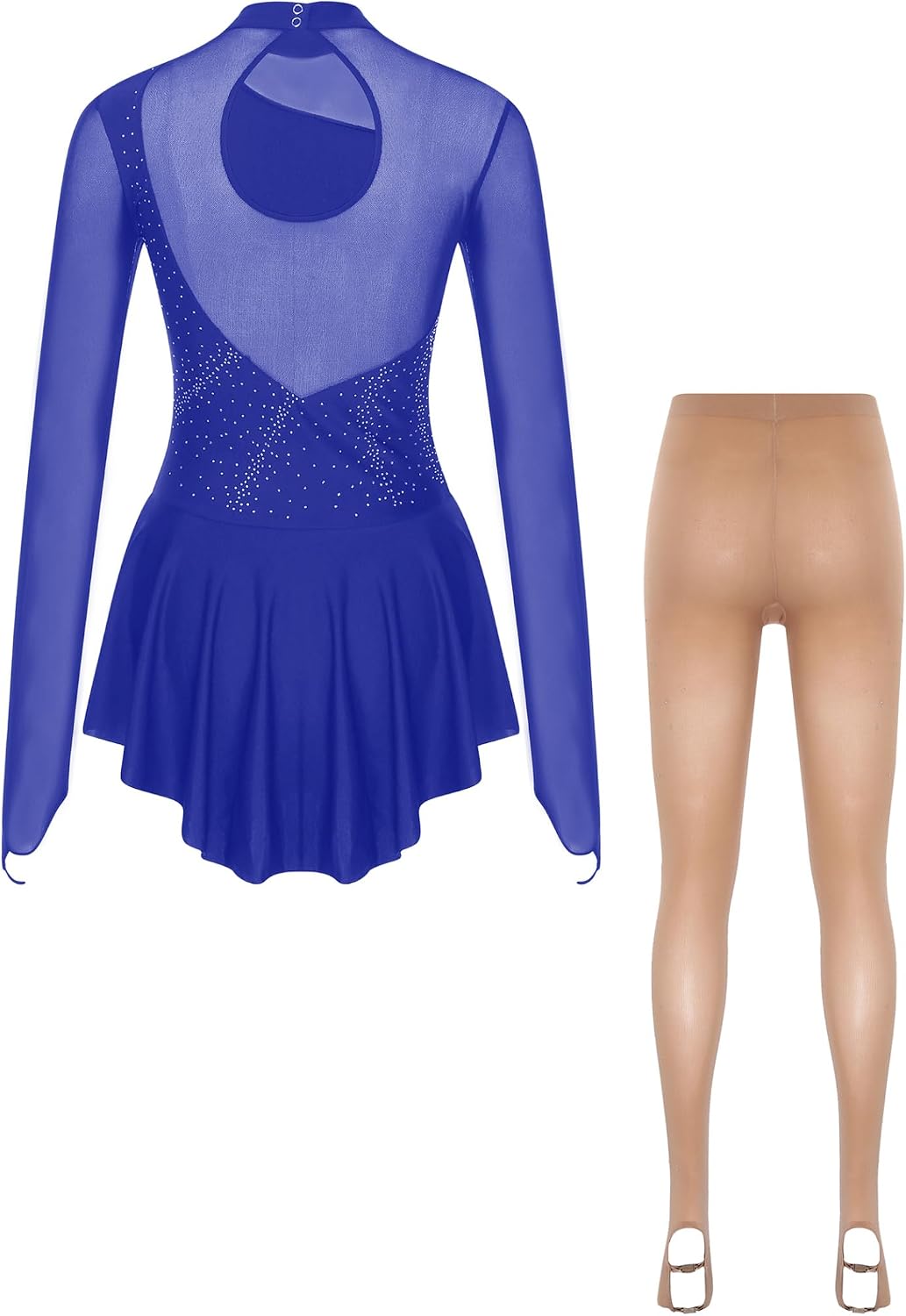 Yhong Women's Glittery Lyrical Ballet Dress Irregular Figure Ice Skating Dress with Boot Cover Skating Tights
