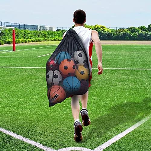 BROTOU Extra Large Sports Ball Bag, Drawstring Mesh Ball Bag, Adjustable Shoulder Strap, Mesh Storage Bag for Football, Basketball, Volleyball, Swimming Gear (30” x 40”)