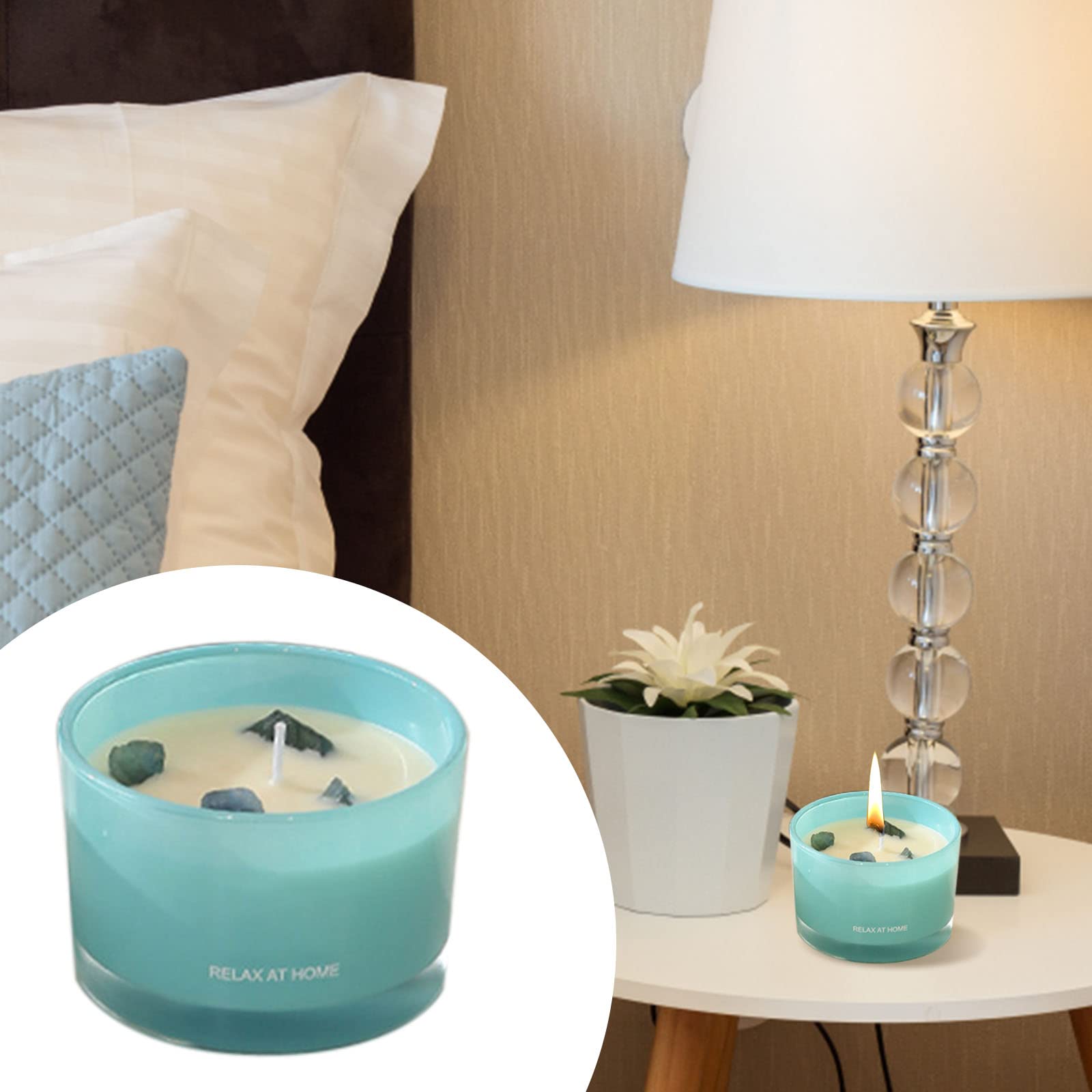 Vela de arena y niebla, bonita vela de Navidad, aromaterapia, vela de cristal perfumada a mano, adornos para el hogar, dormitorio, cumpleaños, portavelas de sandía, vela de limonada (azul, talla