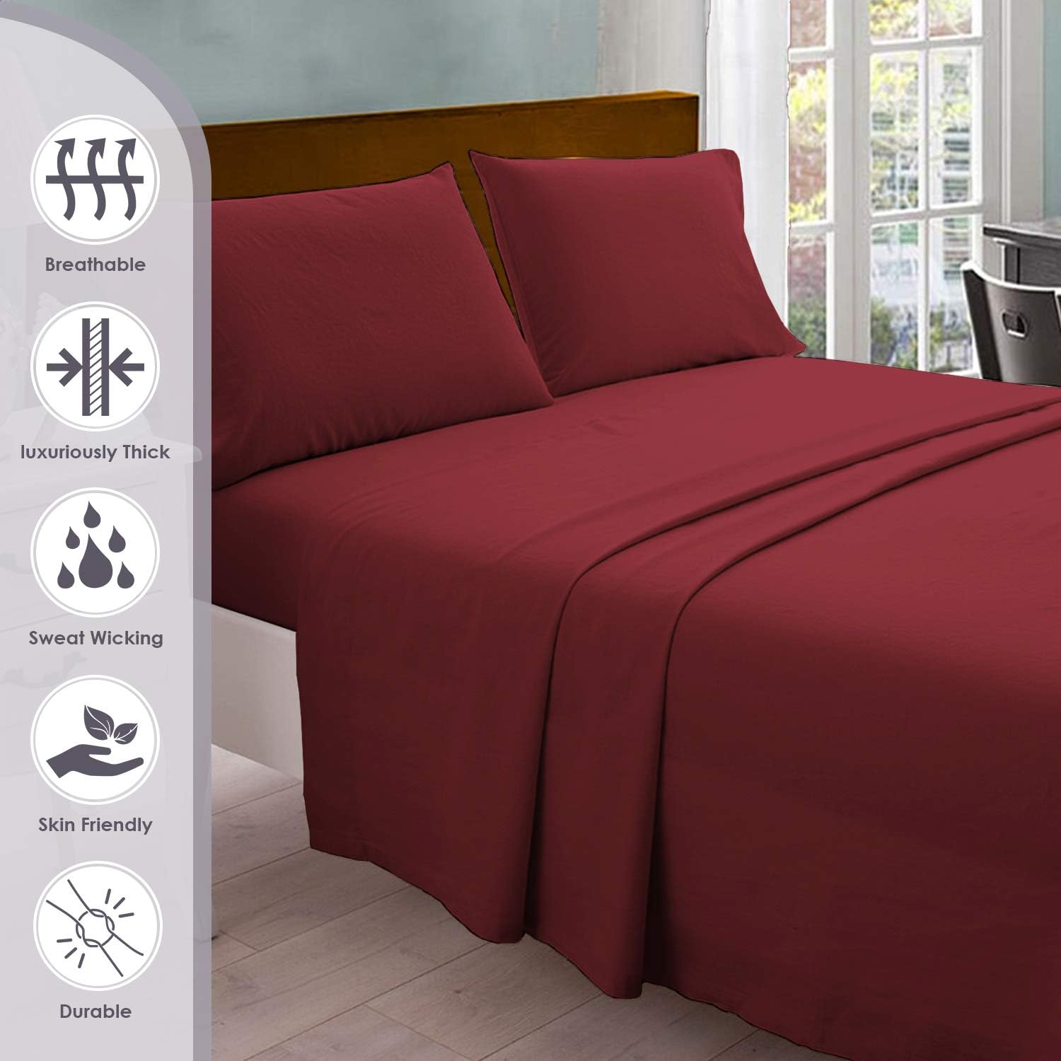 Pizuna Pure 100% Cotton California King Sheets, 800 Thread Count Long Staple Crisp Sateen with 15-Inch Deep Pocket (Combed Rio Red Cotton)