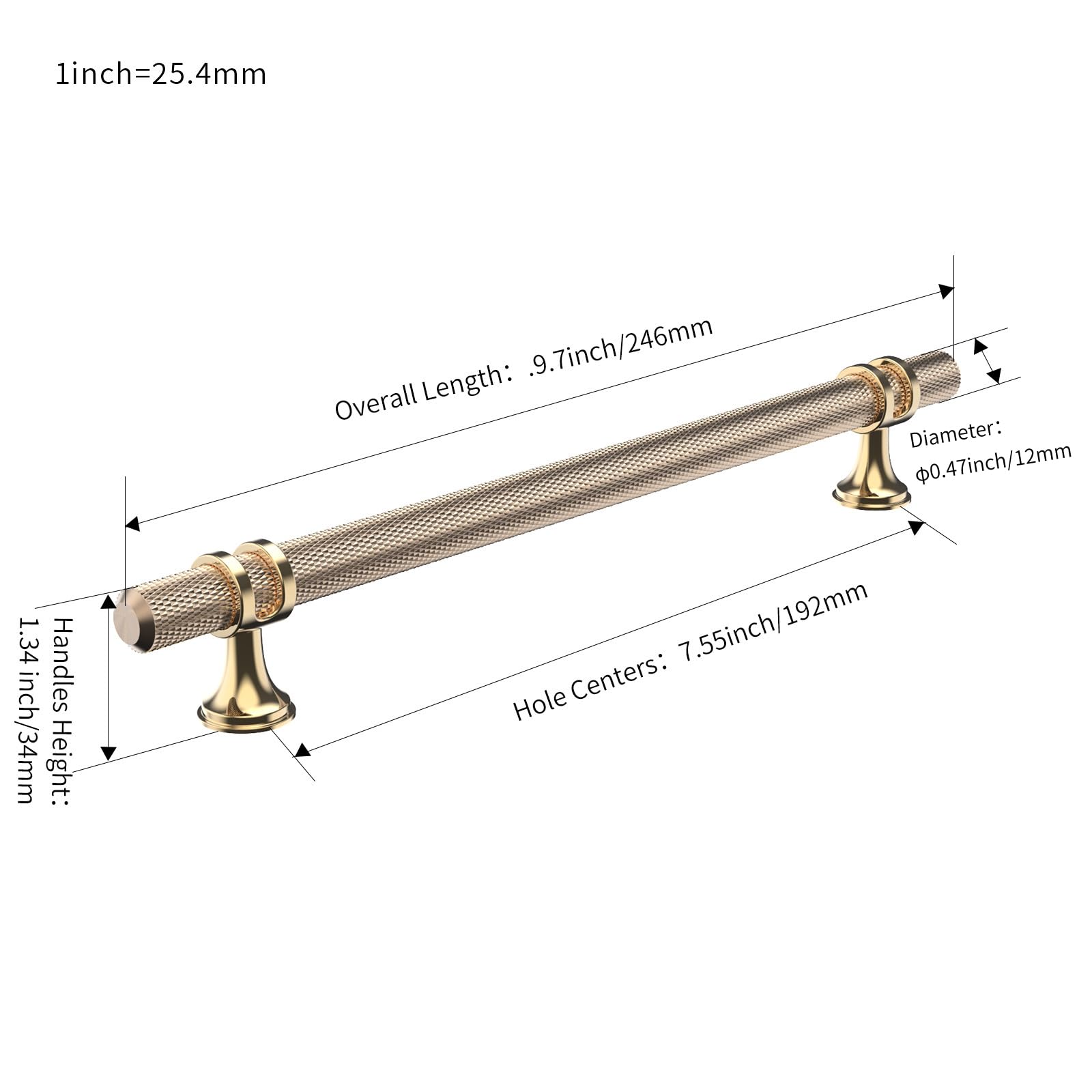 FURNIWARE Confezione da 10 maniglie zigrinate per armadietti, cassetti, maniglie per ante dell'armadio da cucina, 192 mm, foro centrale oro + oro brillante ossidato