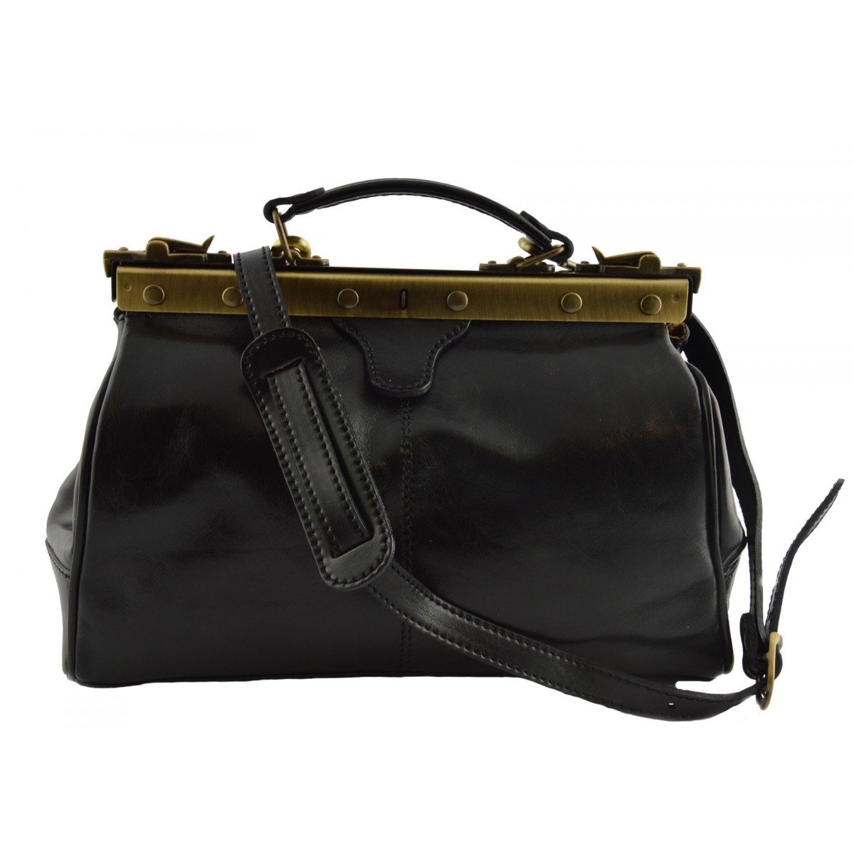 Dream Leather Bags Made in Italy toskanische echte Ledertaschen Leder Arzttasche, Mit überlappenden Eisscharniere Farbe Schwarz - Italienische Lederwaren - Aktentasche