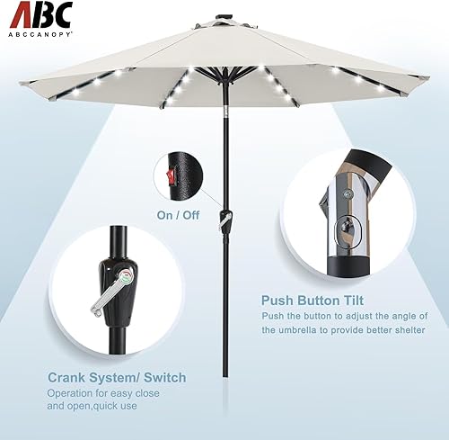 Miniatura 5 de ABCCANOPY - Sombrillas duraderas con panel solar y 32luces led, de 7.5pies, para patio (beige claro)