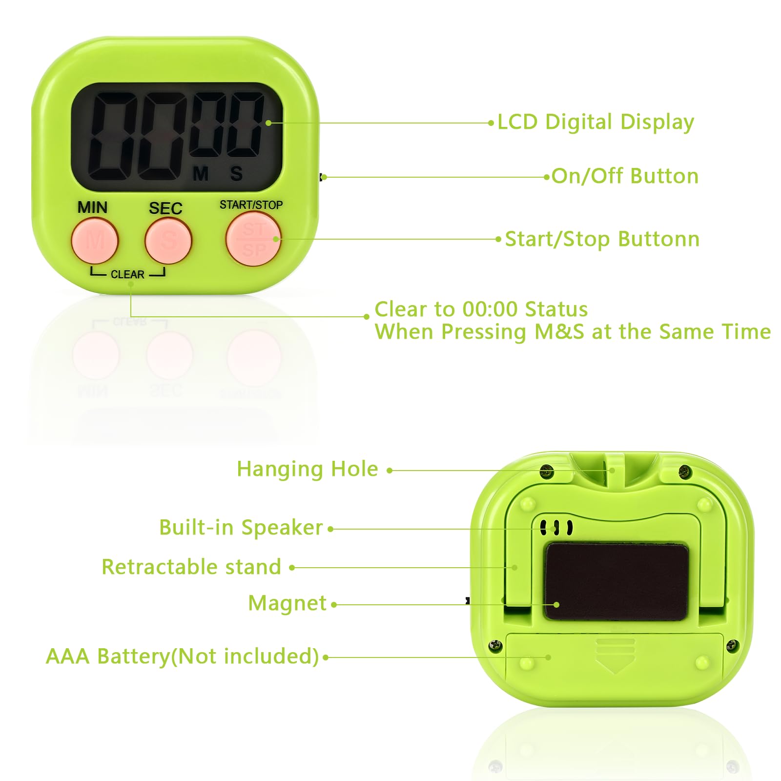 3 Pezzi Timer da Cucina Magnetico con 3 Colori, Cronometro con Grande