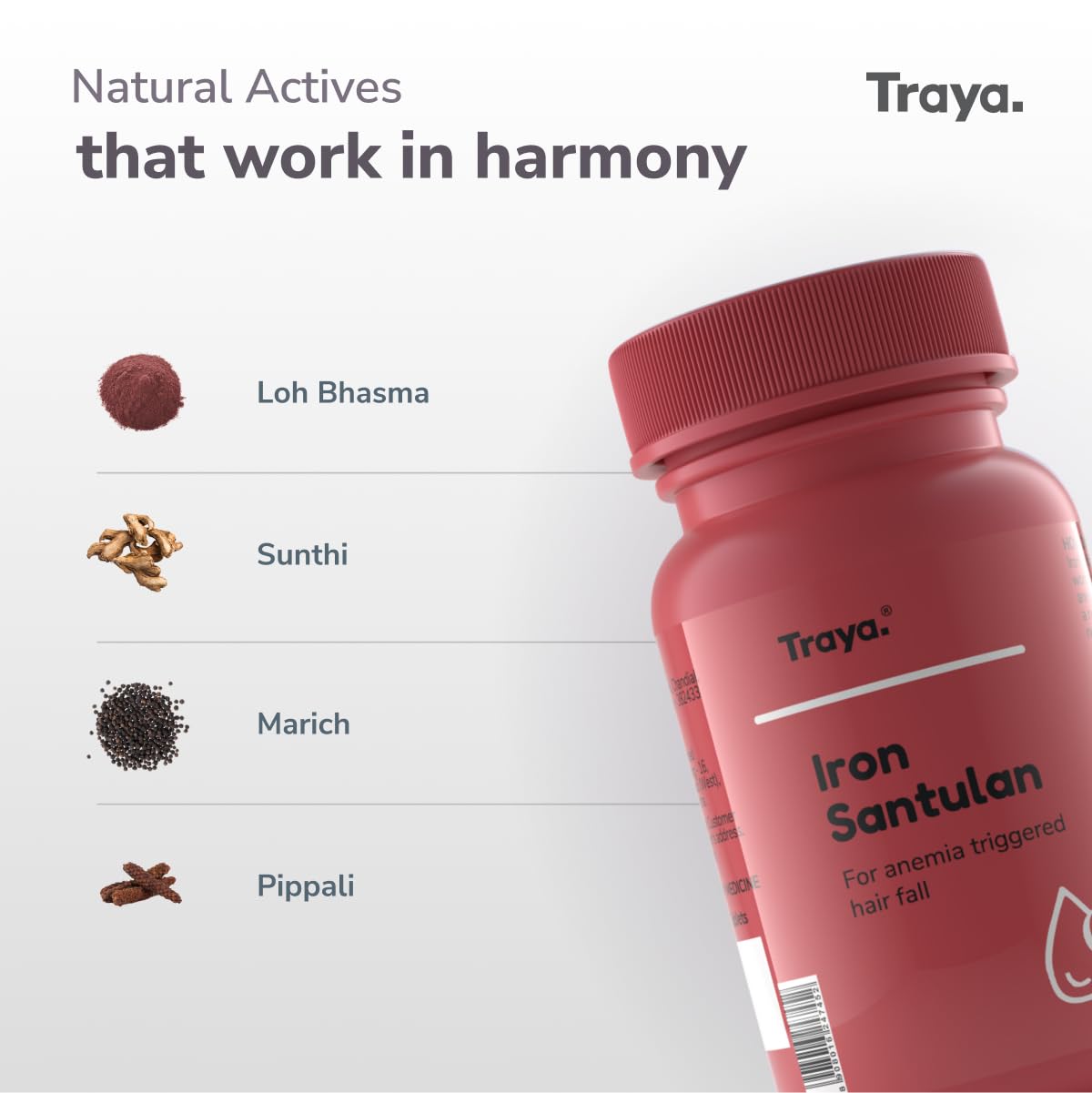 Traya Iron Santulan | Ayurvedic Supplements for Iron Deficiency & Anemia-Related Hair Fall | Boost Hemoglobin Levels | Reduces Fatigue, Improves Stamina & Controls Hairfall | 120 Tablets 1