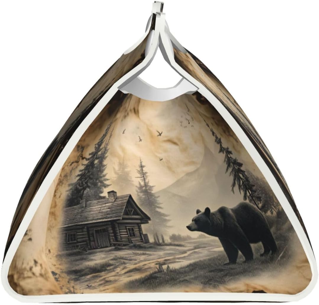 Bear Cabin Forest Pinecone Rectangular Tissue Box Cover, Double-Sided Faux Leather Tissue Holder with Snap Closure, Decorative Dispenser for Home, Office, Bathroom Car 7.9x4.5x4.9 in image 3