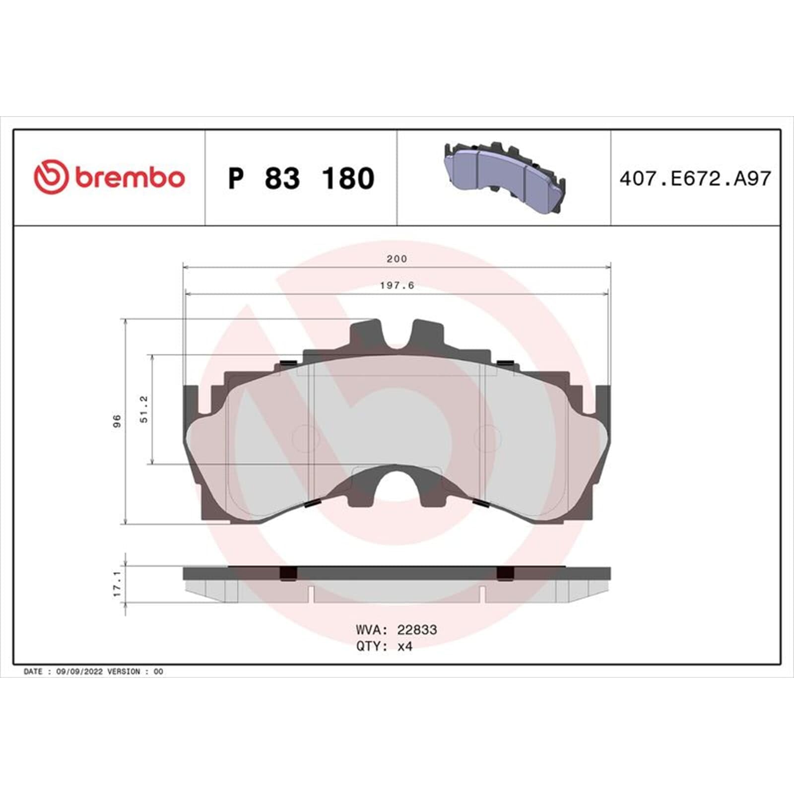 BREMBO Zestaw klocków hamulcowych, hamulce tarczowe P83180