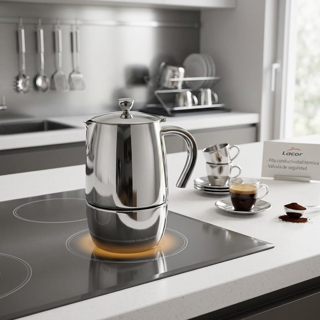Suinga Cafetera Profesional Inox Luxe | Cafetera Italiana 10 Tazas Inducción | Cafetera Espresso | Apta para todo tipo de cocinas