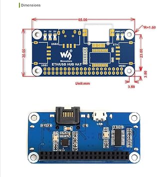 Ethernet/USB HUB HAT Expansion Board for Raspberry Pi 4 B/3 B+/3 B/2 B/Zero/Zero W /2 W/Zero WH/2WH, with 1 RJ45 10/100M Ethernet Port, 3 USB Ports Compatible with USB2.0/1.1