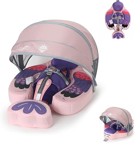 Miniatura 8 de Flotador de piscina para bebé con toldo ajustable 3D UPF50+, añade cola, flotador no inflable para piscina, flotadores de narval de dibujos animados