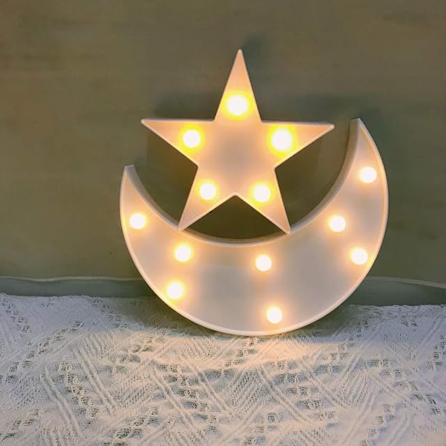 Decorative Moon-Star Night Light,Cute LED Nursery Night Lamp Kids' Gift-Marquee Moon-Star Sign for Birthday Party,Baby Shower,Kids Room, Living Room Decor(White)