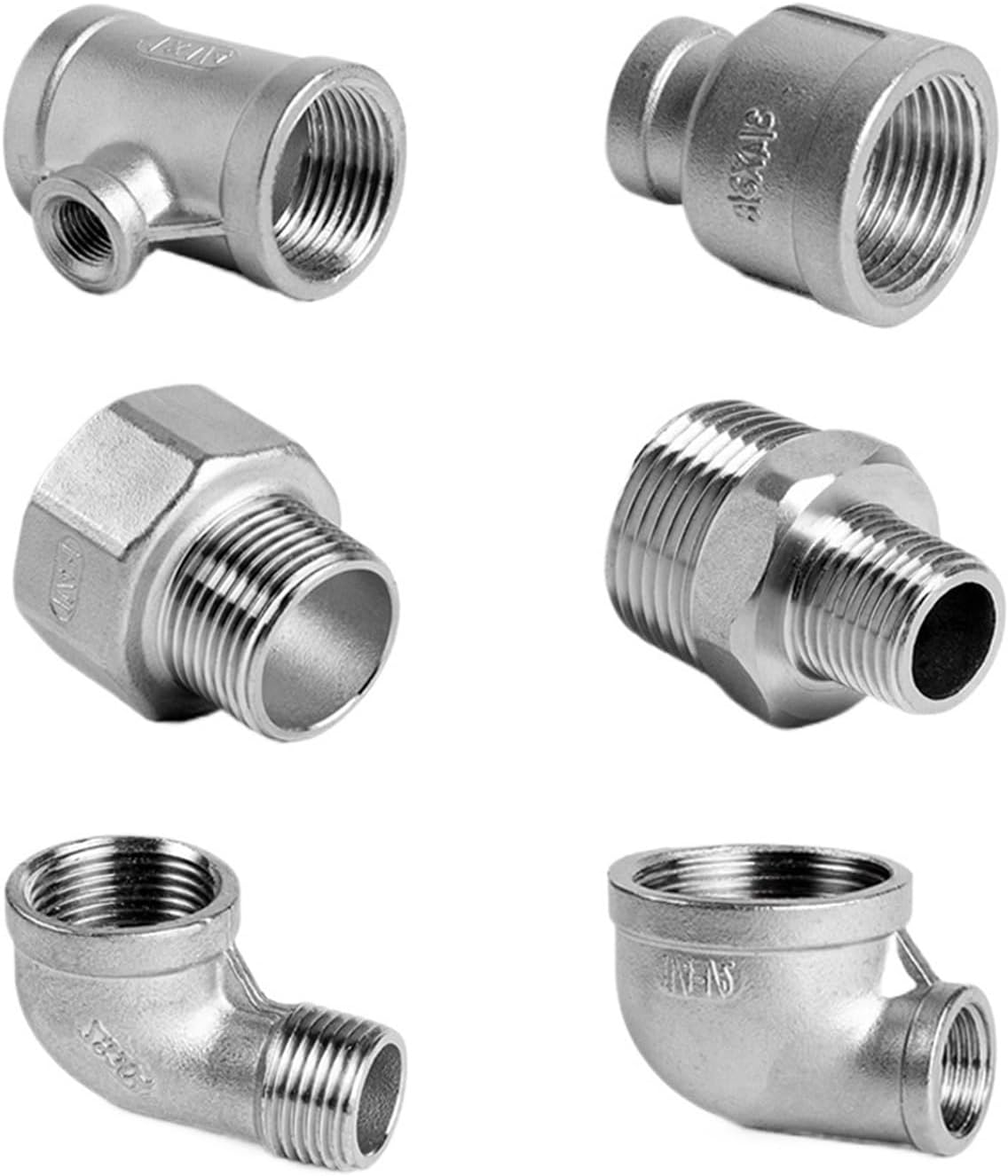 304 Stainless Steel BSPT Thread Pipe Fittings 1/8''-2'' Elbow 45/90 Degree, Tee, Four-Way, Reducer, Male/Female Adapter Connector(Female Tee,1L2 TO 1L8_1PC)