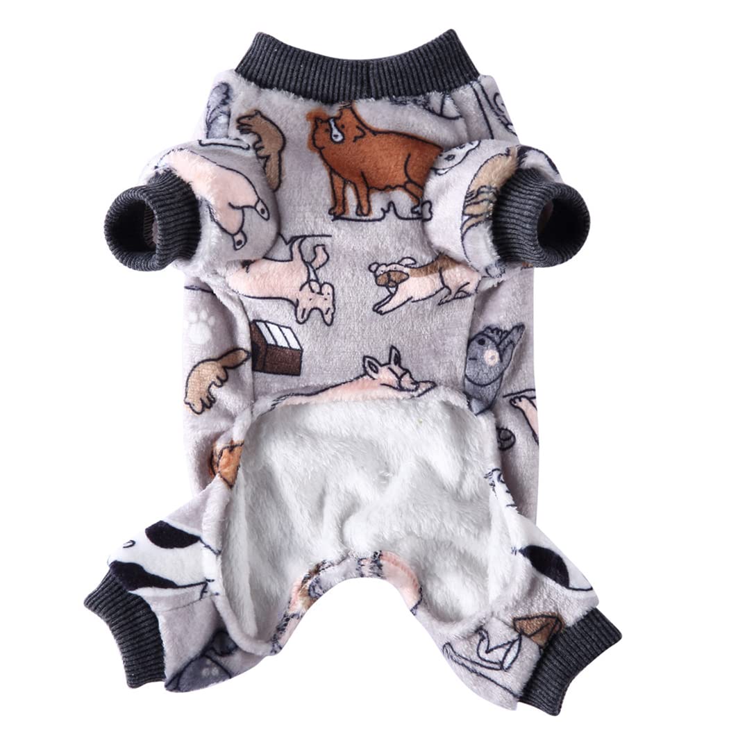 XIAOYU Halloween Pet Clothes Christmas Fuzzy Velvet Doggie Coat Dog Pajamas Pet Cold Weather Clothes Cat Apparel, Animal Pattern, Grey, L