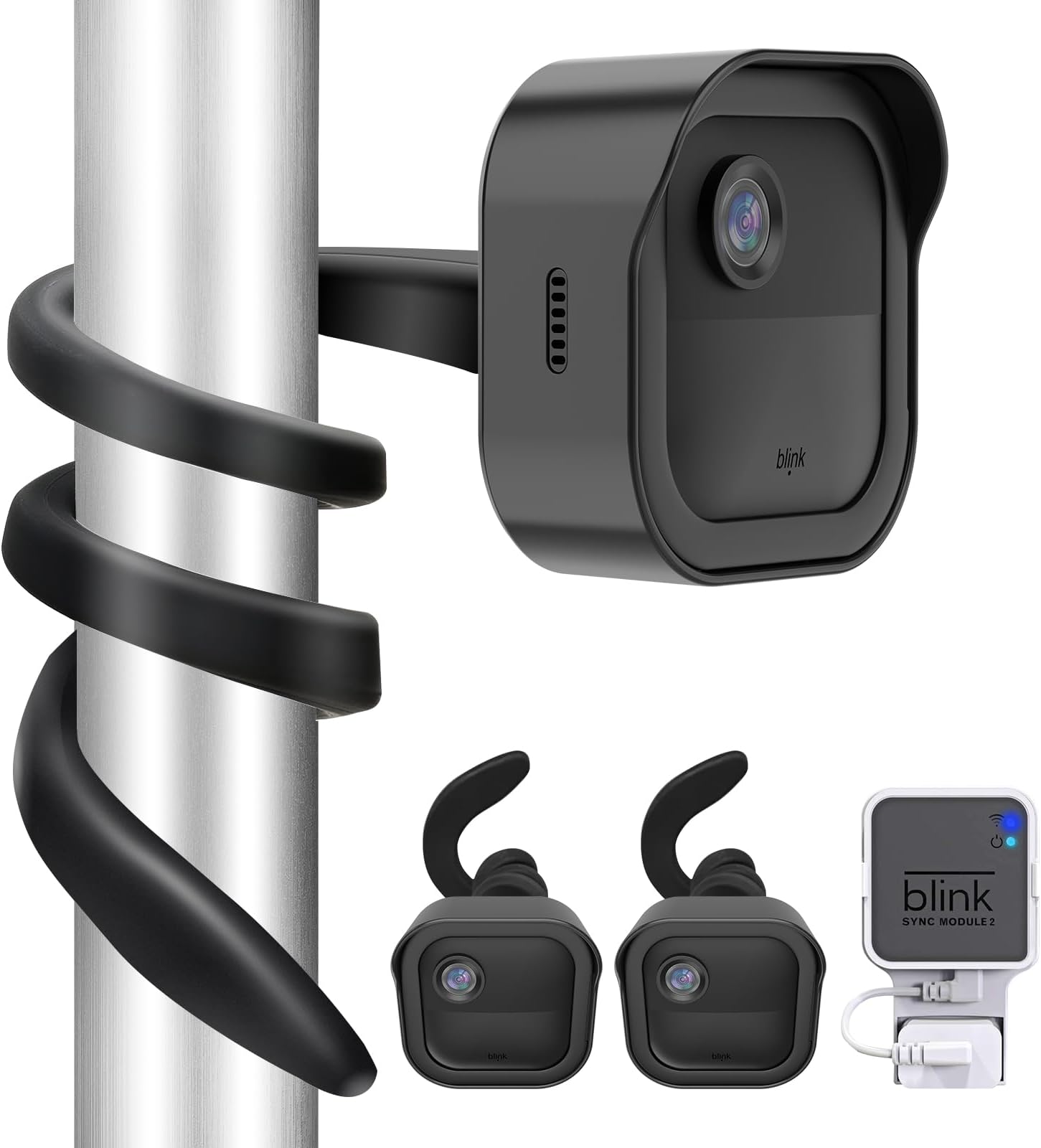 Gresur 2-Pack Flexible Twist Mount for Blink Outdoor 4 / 3rd Gen/Outdoor 2K+ Camera, with Weatherproof Protective Housing and Blink Sync Module Outlet Wall Mount (Black, 2Pack)