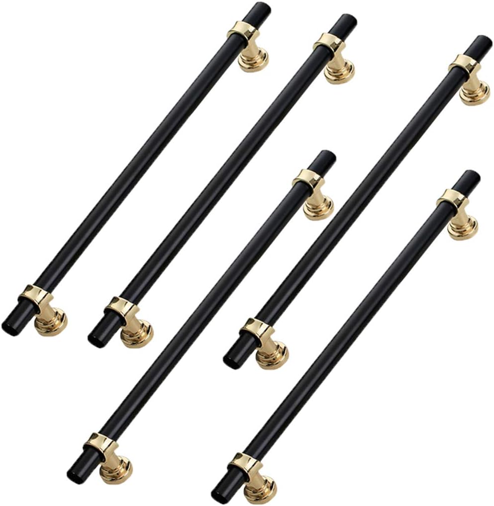 Euro Style Cabinet Pulls 5Pack Black and Gold Kitchen Drawer Handles Zinc Alloy Solid Hardware Center to Center 7-1/2 inch(192mm)