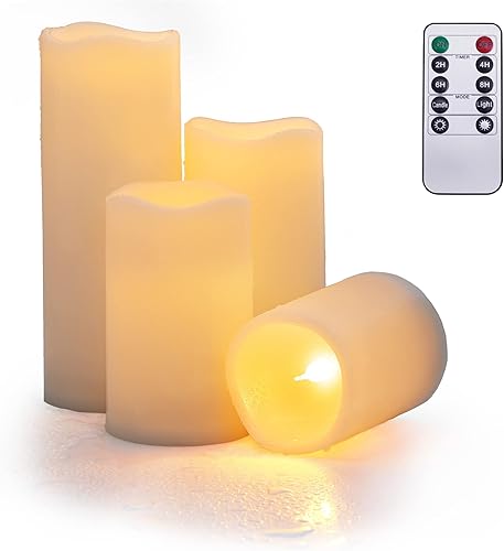 WYZworks Velas LED parpadeantes impermeables sin llama, juego de 4 tamaños, 3 pulgadas de diámetro, funcionan con pilas con control remoto,