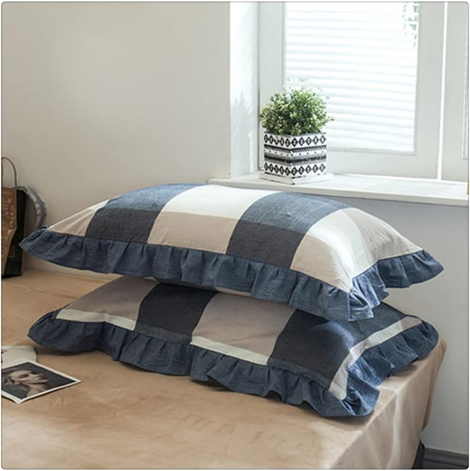 Pillowcases Cotton Simple Lattice Pillowcases Design Home Hotel Bedding Soft Pillow Cover Gift for 48x74cm(Style D)