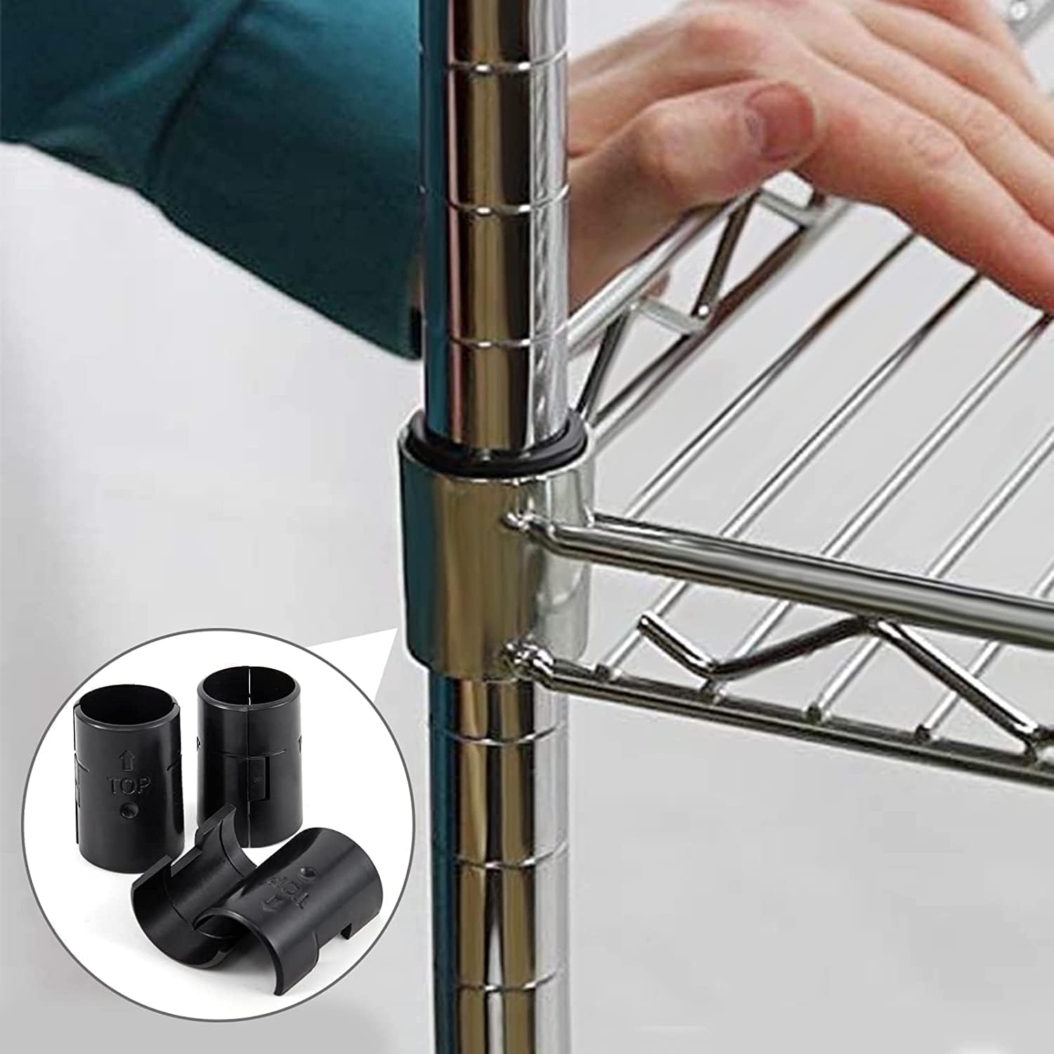 8 Pcs Wire Shelving Shelf Lock Clips for 1" Post - 4 Pairs of Shelving Sleeves Replacements for Wire Shelving System Plastic Accessories Parts - Image 4