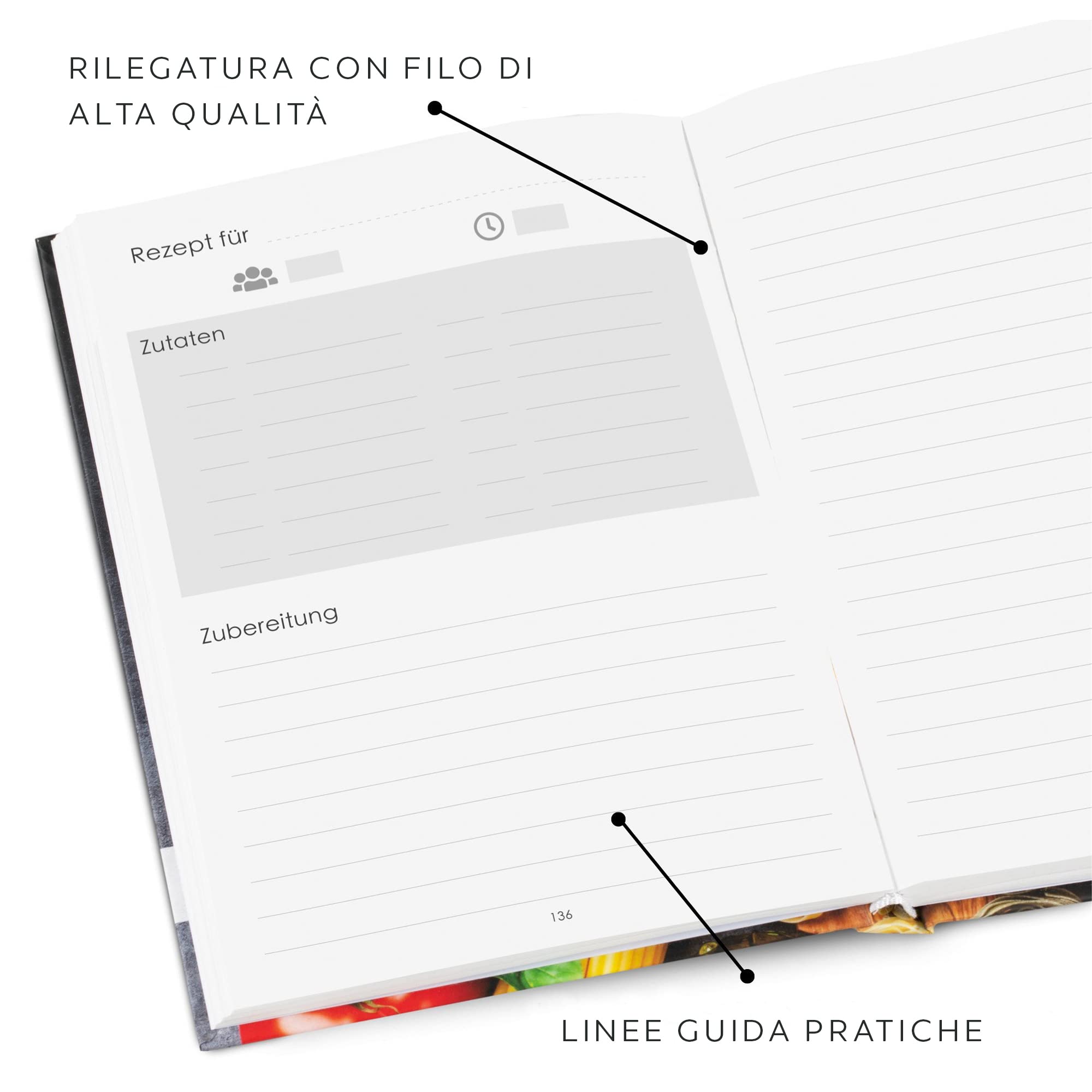HEYNNA Libro di cucina per scrivere autonomamente – ricettario con registro, taccuino bianco ideale per scrivere le ricette preferite e ricette di cottura – copertina rigida A5